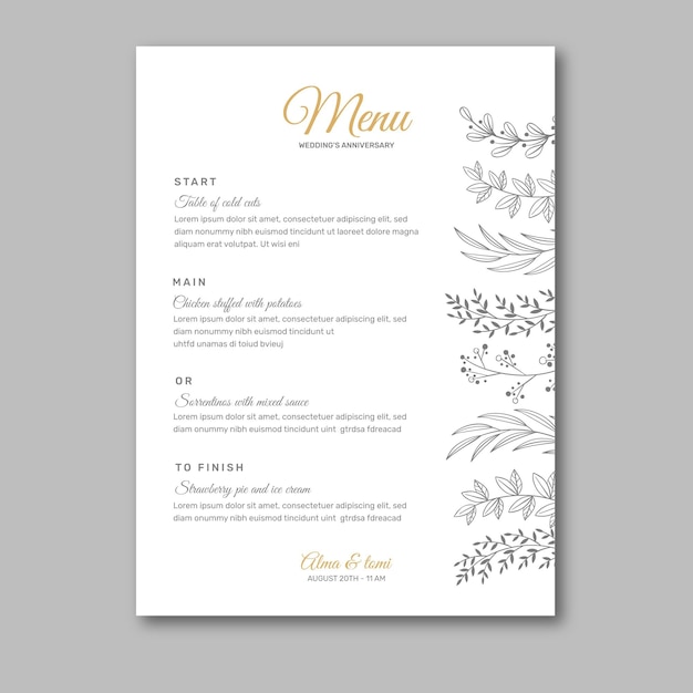 Modele De Menu Anniversaire De Mariage Vecteur Gratuite