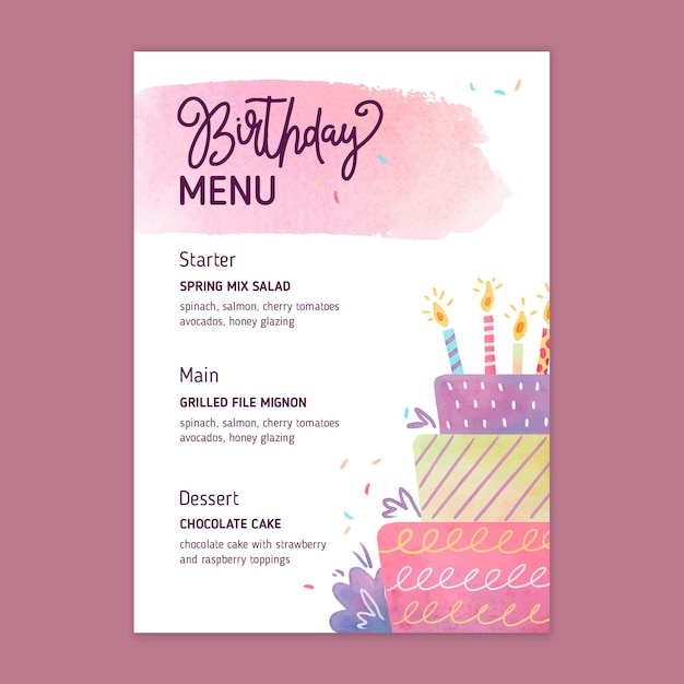 Modèle De Menu D'anniversaire Pour Enfants | Vecteur Gratuite