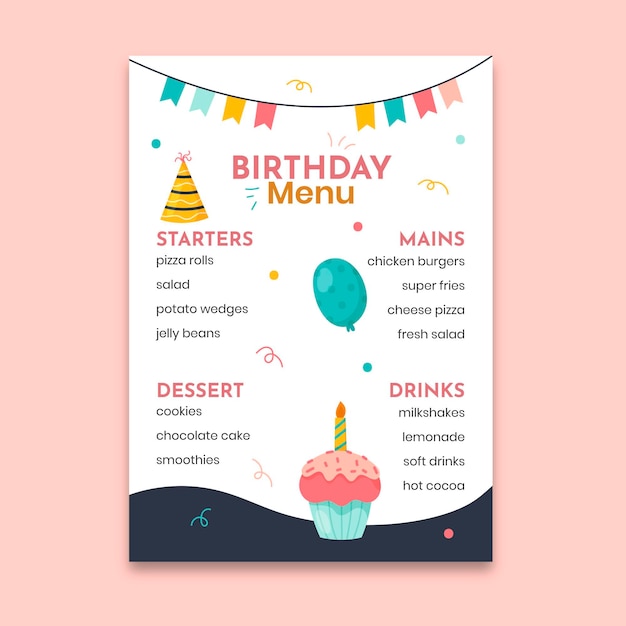 Modèle De Menu D'anniversaire Vecteur Gratuite