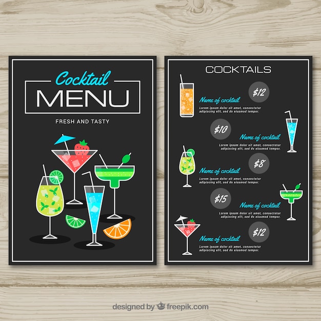 Modèle De Menu Cocktail Dans Un Style Plat | Vecteur Gratuite