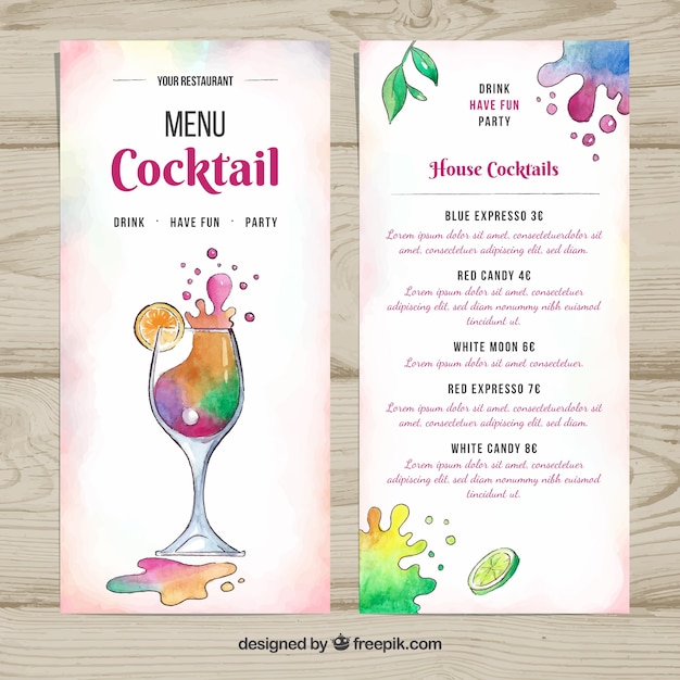 Modele De Menu De Cocktail D Ete Vecteur Gratuite