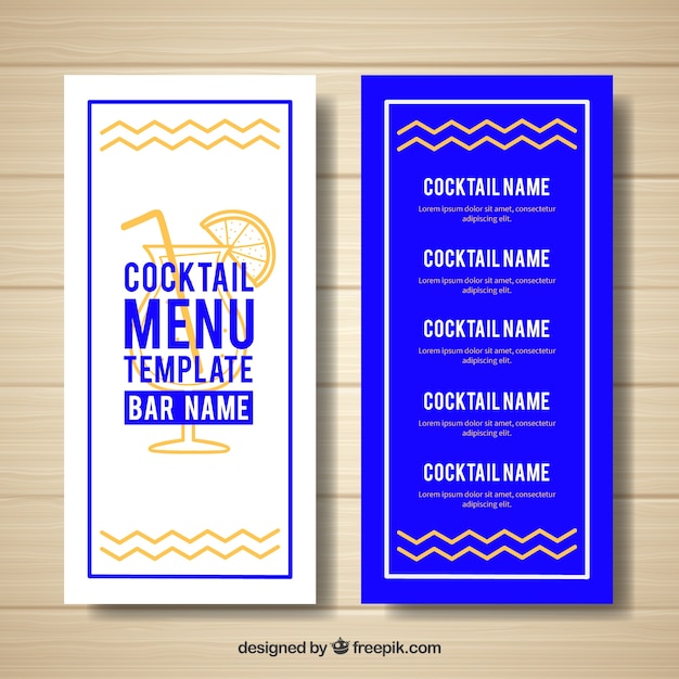  Mod le  De  Menu  De  Cocktail Moderne  Bleu Et Blanc Vecteur 