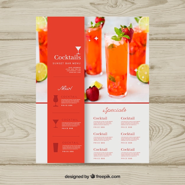 Modele De Menu Cocktail Avec Photo Vecteur Gratuite