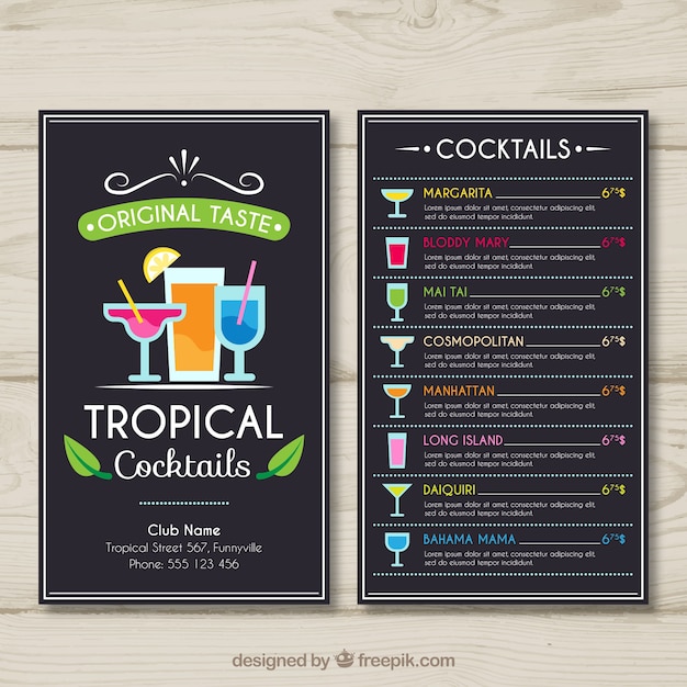 Modele De Menu Cocktail Tropical Vecteur Gratuite