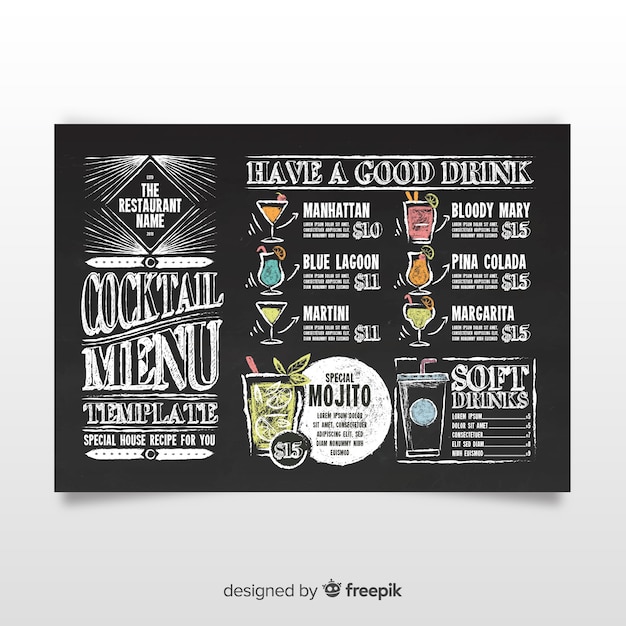 Modele De Menu Cocktail Vintage Vecteur Gratuite