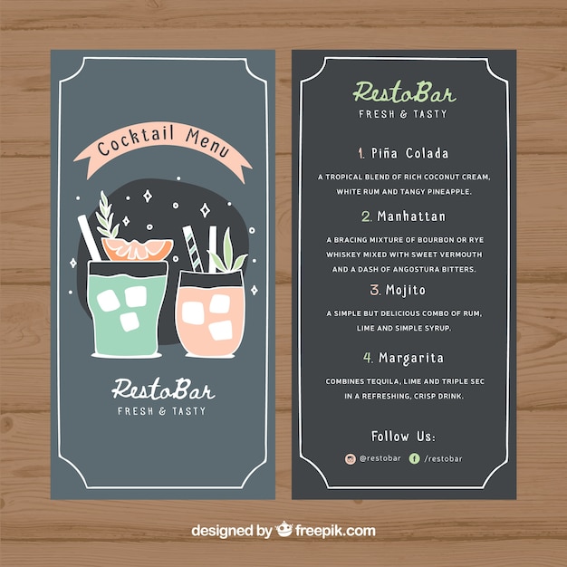 Modèle De Menu Cocktails Vecteur Gratuite 