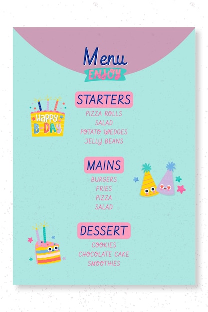 Modele De Menu De Fete D Anniversaire Pour Enfants Vecteur Gratuite