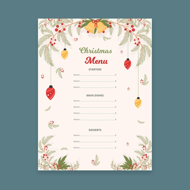 Modèle De Menu De Noël Design Plat | Vecteur Gratuite