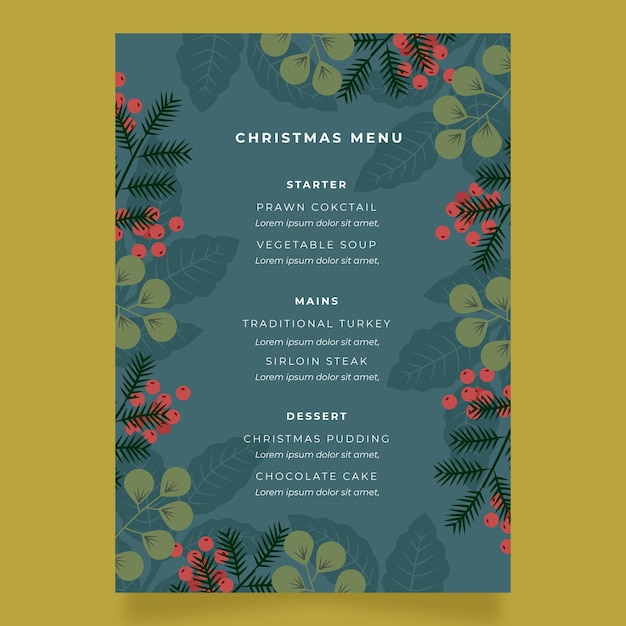 Modèle De Menu De Noël Design Plat | Vecteur Gratuite