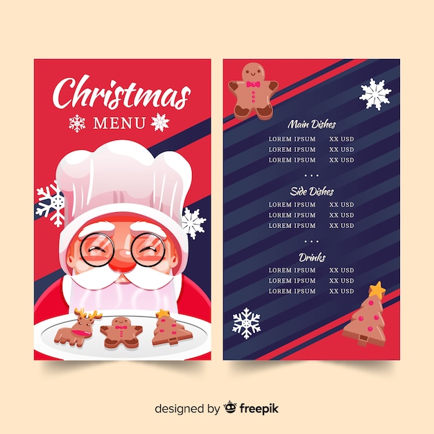 Modèle De Menu De Noël Dessiné à La Main | Vecteur Gratuite