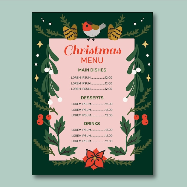 Modèle De Menu De Noël Dessiné à La Main | Vecteur Gratuite