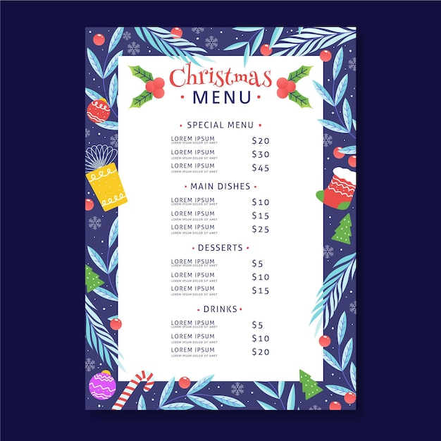 Modèle De Menu De Noël Dessiné à La Main | Vecteur Gratuite