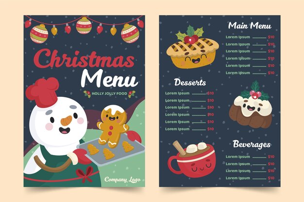 Modèle de menu de noël dessiné à la main | Télécharger des Vecteurs