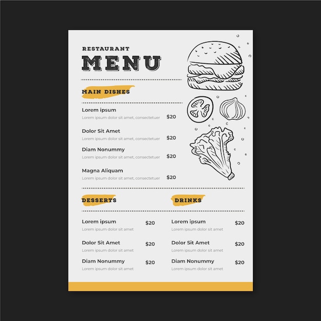 Modele De Menu De Restaurant Avec Des Dessins Vecteur Gratuite