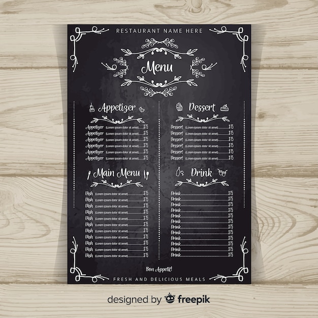 Modèle de menu de restaurant élégant avec style tableau noir