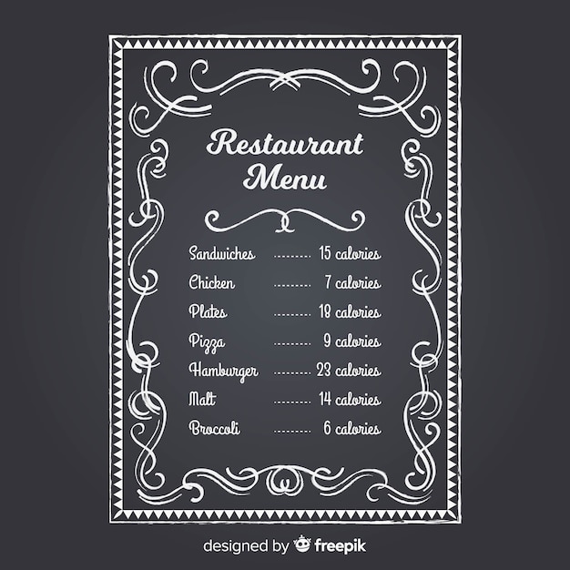 Modèle de menu de restaurant élégant avec style tableau noir Vecteur gratuit