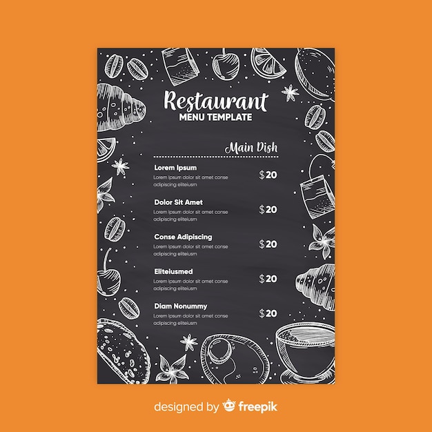 Modèle De Menu De Restaurant élégant Avec Style De Tableau | Vecteur