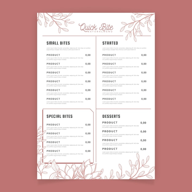 ModÃ¨le De Menu De Restaurant Avec Des Feuilles | Vecteur Gratuite