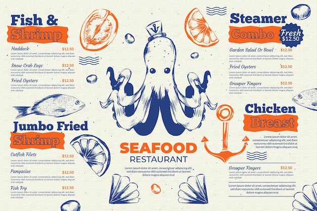 Modèle De Menu De Restaurant De Fruits De Mer | Vecteur Gratuite