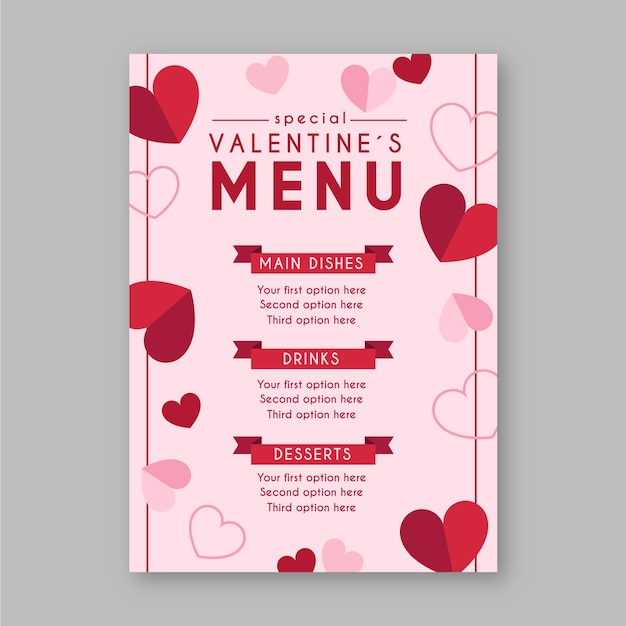 Modèle De Menu De La Saint Valentin Au Design Plat Vecteur Gratuite 