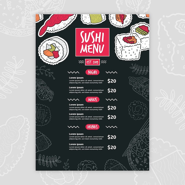  Mod le  De  Menu  De  Sushi Moderne  Vecteur Gratuite