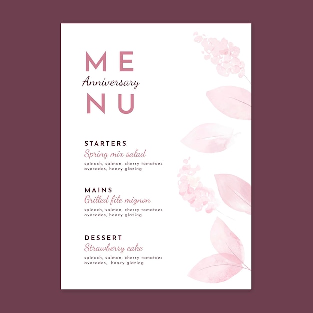 Modele De Menu Vertical Anniversaire De Mariage Vecteur Gratuite