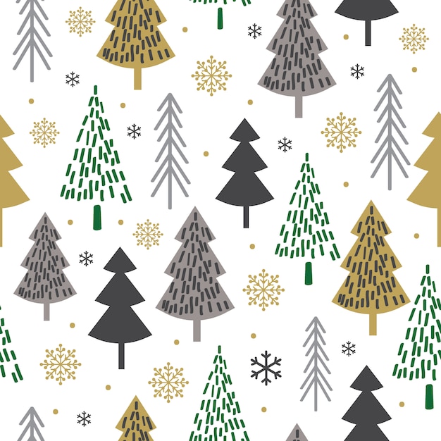 Modèle De Noël Sans Couture Avec La Conception De L'arbre, Fond De Noël, Papier Décoratif, Adapté à L'emballage Cadeau, Papier Peint, Illustration Vectorielle Vecteur Premium