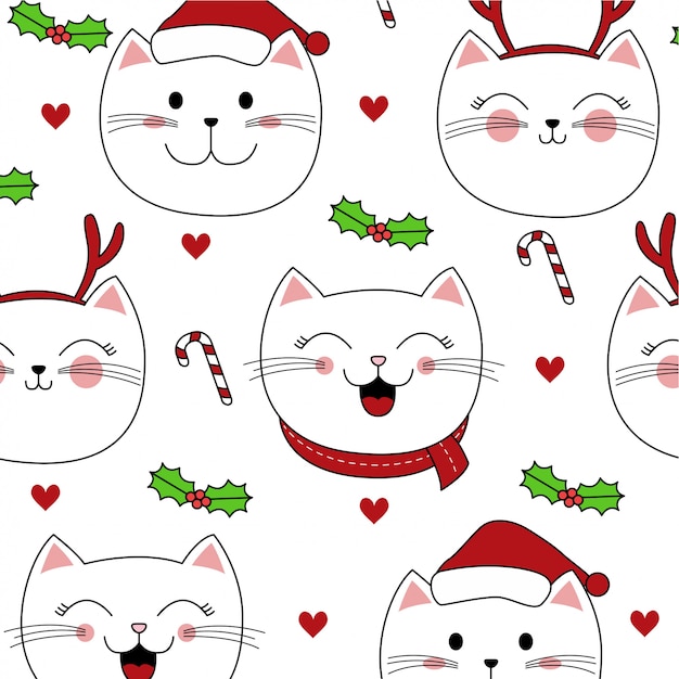 Modèle De Noël Avec Style De Dessin Animé De Chat Mignon