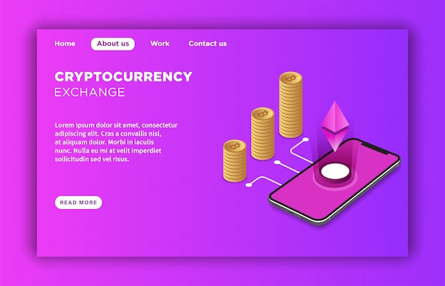 Modèle de page d'arrivée exchange de crypto-monnaie Vecteur Premium