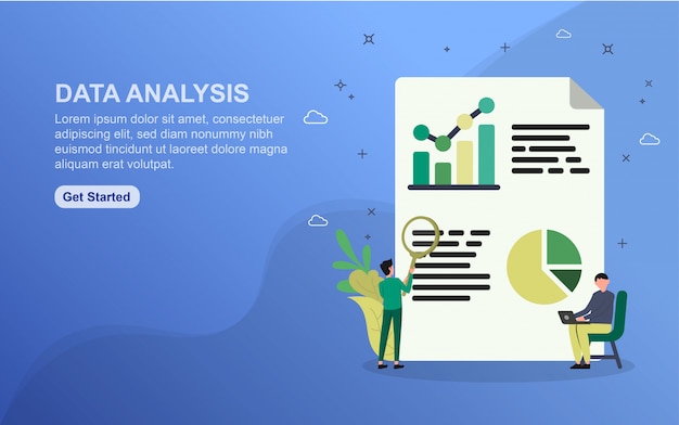 Modèle de page de destination d'analyse des données. concept de design plat de design de page web pour site web. Vecteur Premium