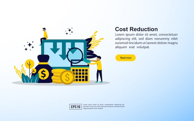 Modèle de page de destination. concept de réduction des coûts. concept de réduction des coûts de l'entreprise Vecteur Premium
