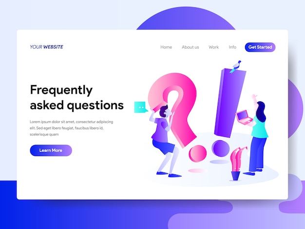 Modèle de page de destination du concept de question fréquemment posée Vecteur Premium