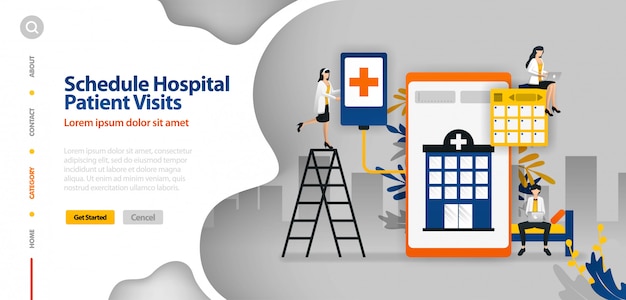 Modèle de page de destination avec illustration vectorielle de l'hôpital Vecteur Premium