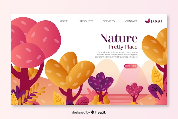 Modèle de page de destination nature plate Vecteur gratuit
