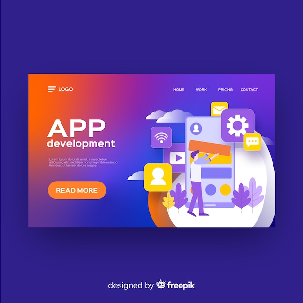 Modèle de page de destination pour le développement d'applications Vecteur gratuit