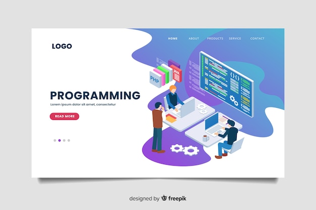 Modèle de page de destination pour la programmation isométrique Vecteur gratuit