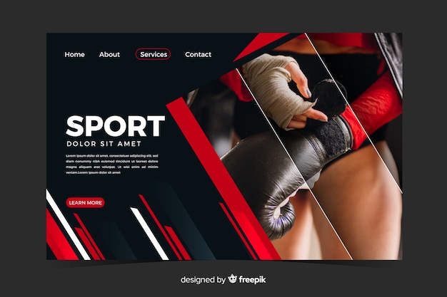 Modèle de page de destination sportive avec photo Vecteur gratuit