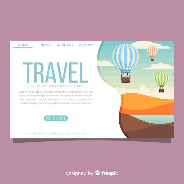 Modèle de page de destination de voyage à plat Vecteur gratuit