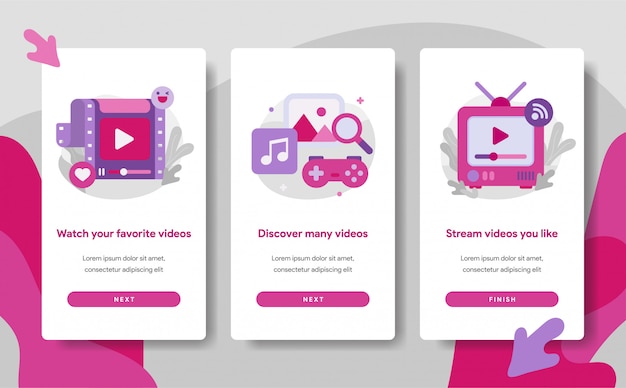 Modèle de page d'écran d'intégration de l'application de streaming vidéo Vecteur Premium