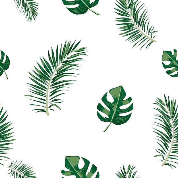 Modèle sans couture de feuille tropicale. Vecteur Premium