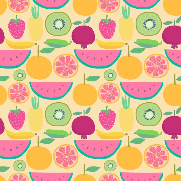 Modèle sans couture avec des fruits. illustrations vectorielles pour la conception d'emballages cadeaux. Vecteur Premium