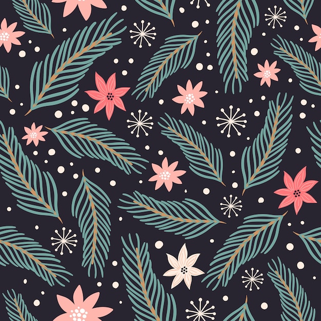 Modèle sans couture de noël avec des branches de pin Vecteur Premium