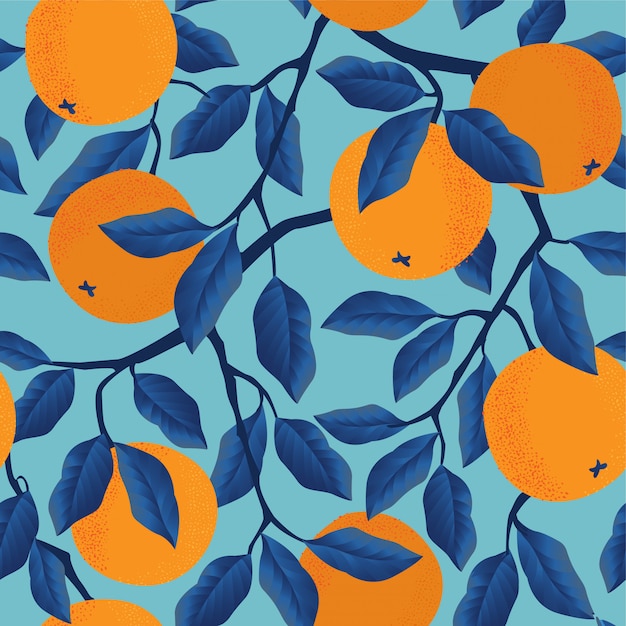 Modèle sans couture tropical avec des oranges. fruit répété. Vecteur Premium