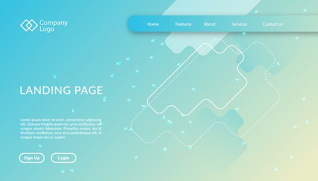 Modèle de site web de page de destination avec un design de forme géométrique Vecteur Premium