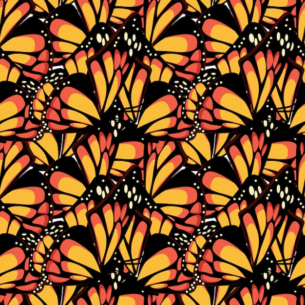 Monarque papillon avec motif sans soudure ailes texturé macro. Vecteur Premium