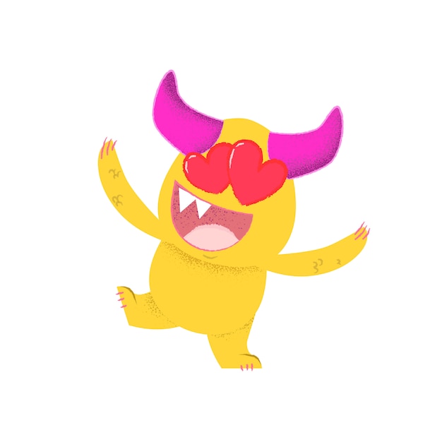 Monstre joyeux dessin animé avec des coeurs au lieu des yeux Vecteur gratuit