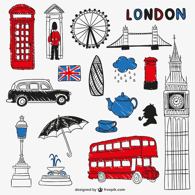 Monuments et objets londres Vecteur gratuit