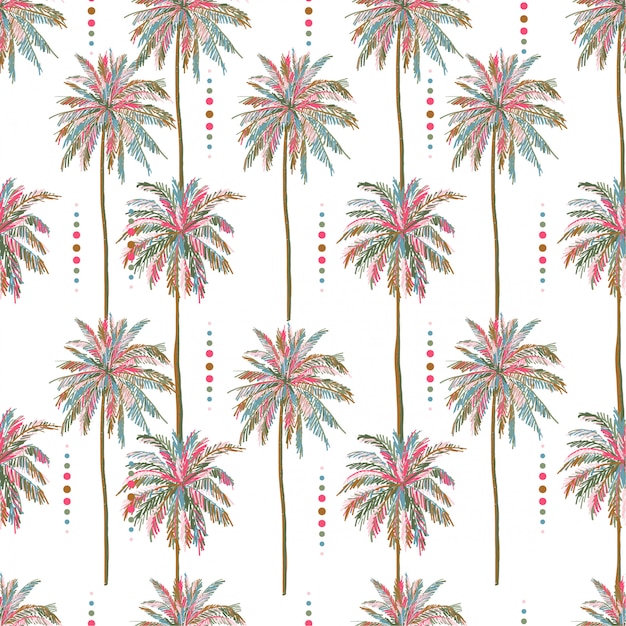 Motif d'arbre de palmier coloré été belle vectorielle continue Vecteur Premium