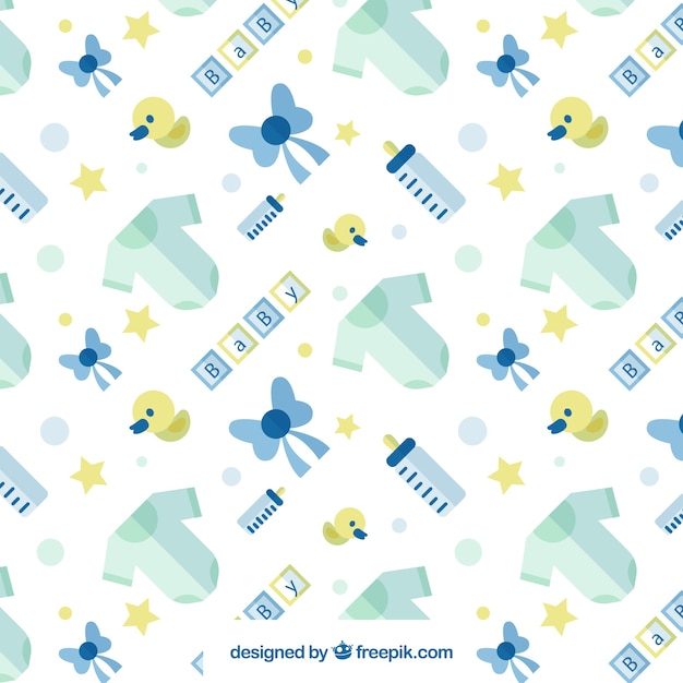 Motif Bebe Avec Des Elements Bleus Et Jaunes Dans La Conception Plate Vecteur Gratuite