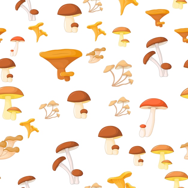 Motif de différents champignons sur fond blanc Vecteur Premium